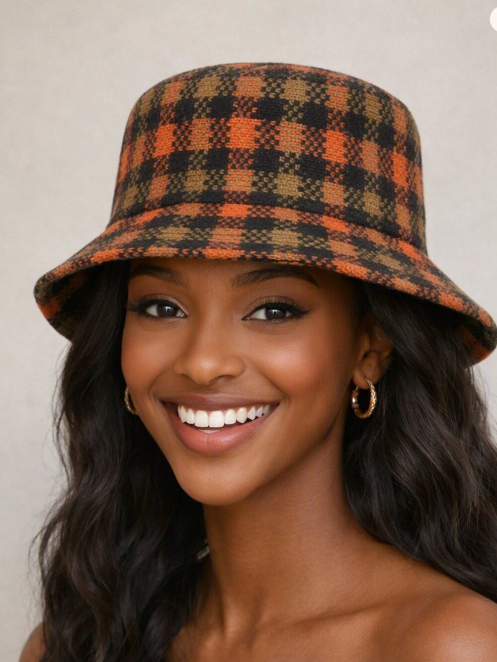 San Diego Hat Company Plaid Wool Bucket Hat – Rust Olive Brown Fall New